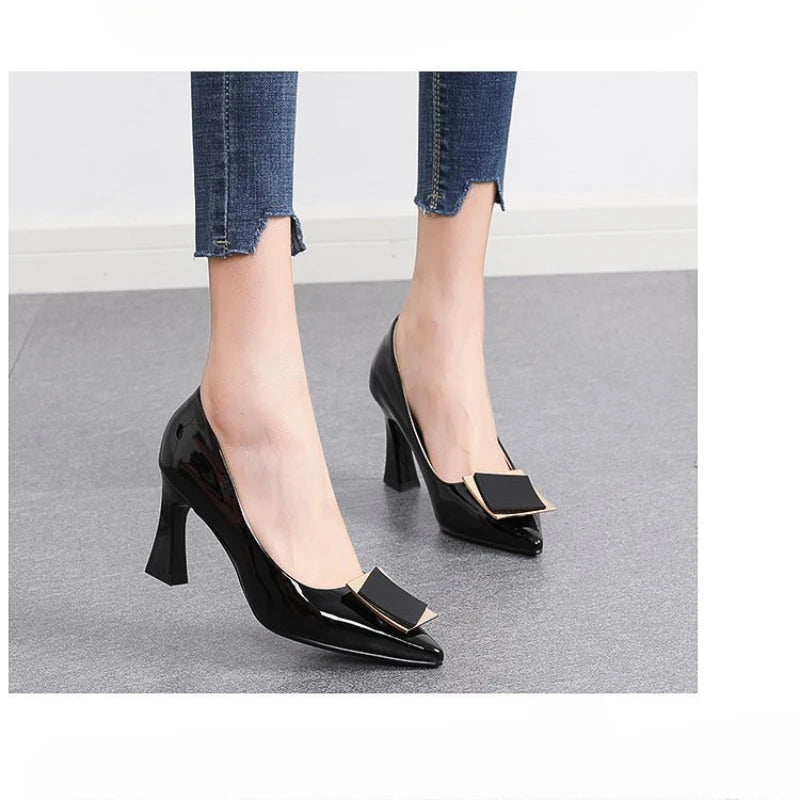 Chunky Platform Pumps Women Pointed Toe Single Shoes Spring Autumn High Heels Woman Ankle Buckle Thick Heeled Shoes