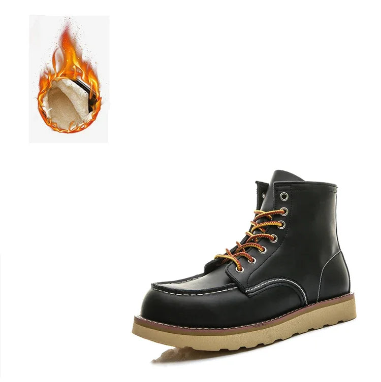 Red Black Winter Mens Shoes Desert Keep Warm Vintage Culture Rookie Men Genuine Leather Motorcycle Boots Men Western
