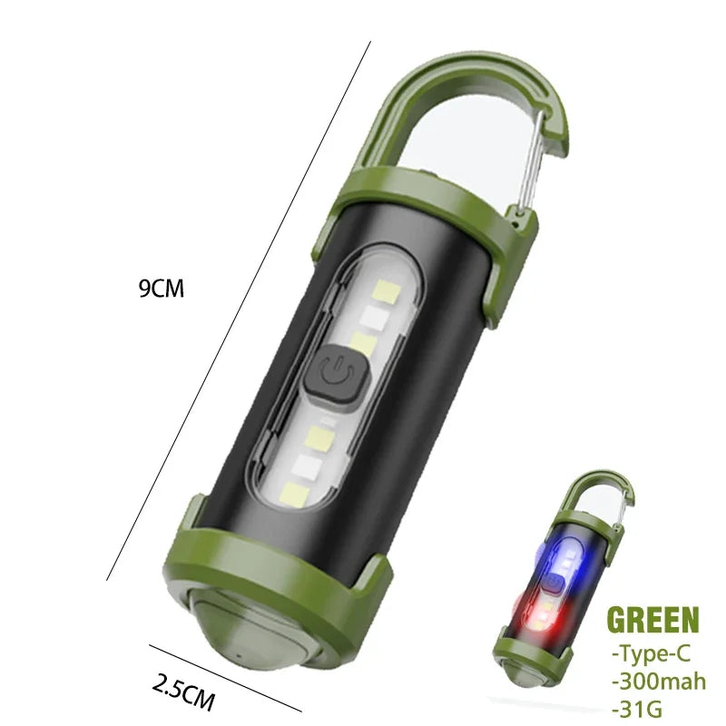 Mini Keychain Flashlight Rechargeable Pocket COB Working Light Outdoor Hook Emergency Warning Light for Camping Walking Hiking