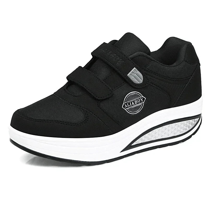 Women's Swing Sneakers Wedge Platform Toning Sports Shoes for Woman Breathable Slimming Fitness Rocking Mom Shoes Thick Sole2024