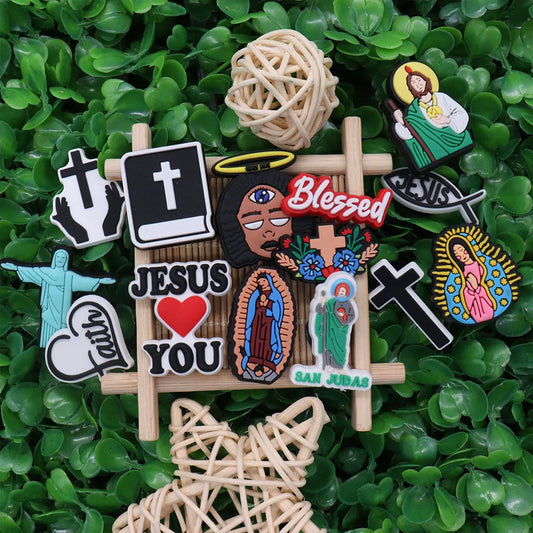 1-14Pcs Faith Jesus Love You Cross God Adult Shoe Buckle Charms Man Decorations DIY Kids Birthday Gifts