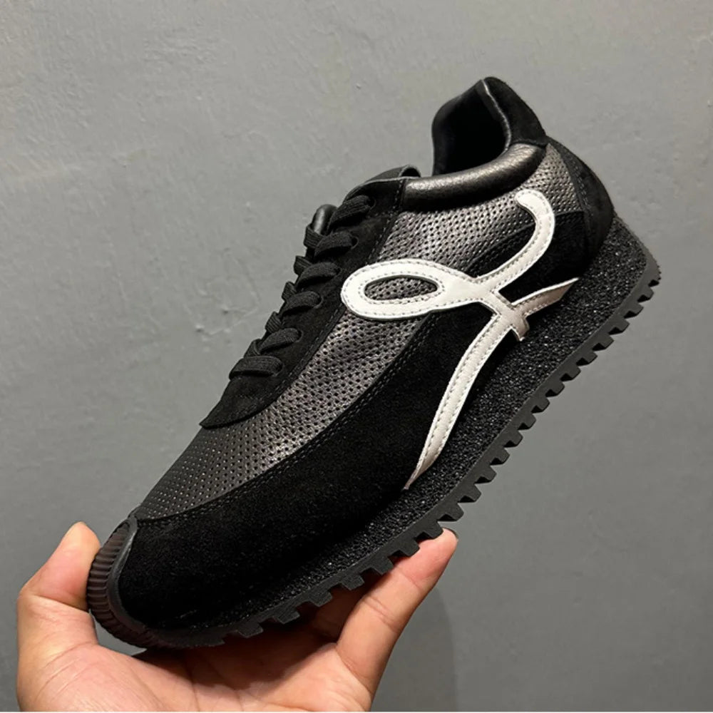 QHCCID Handmade Cowhide Breathable Shoes Sneakers Training Soft Sole Shoes