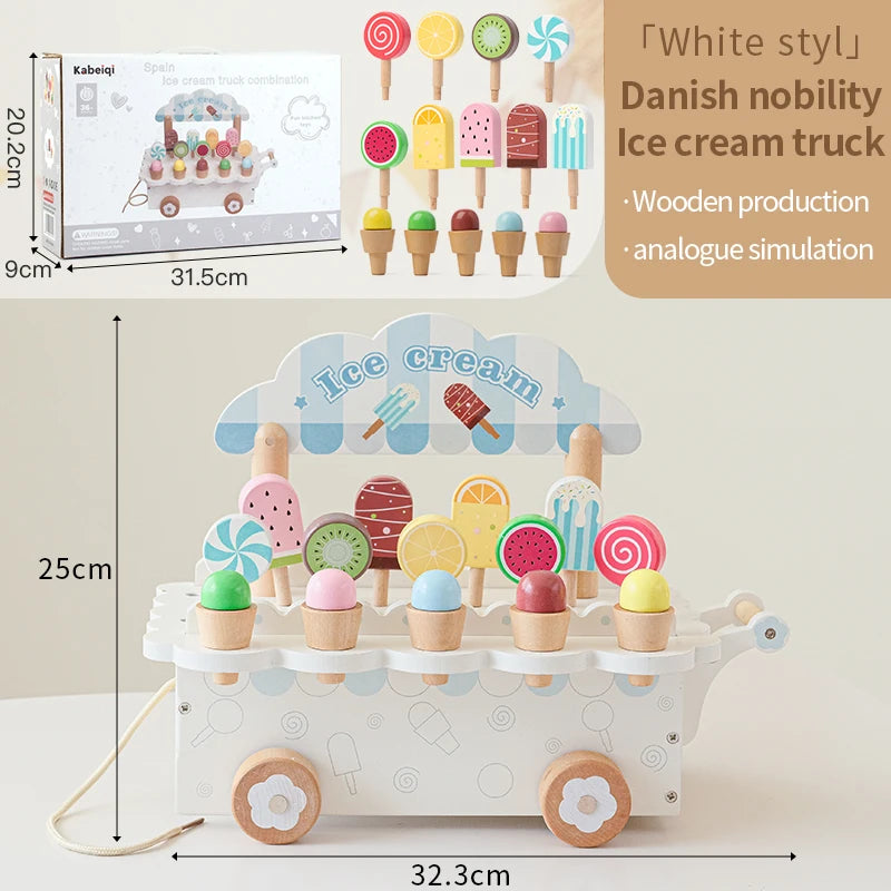 Wooden Ice Cream Girl Toy Kitchen Pretend Play Toys Kitchen Accessories Simulation Ice Cream Shop Montessori Education Toy Gifts