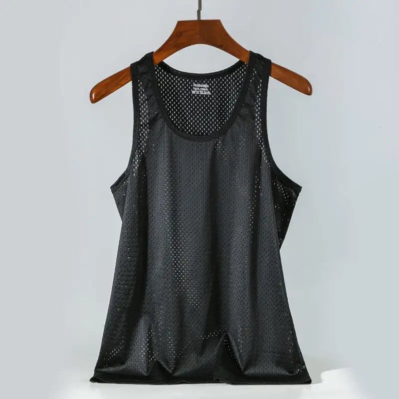 Summer Mesh Tank Top Men Gym Fitness Quick Dry T-shirt Mens Bodybuilding Fitness Muscle Sleeveless Breathable Male Mesh T Shirts