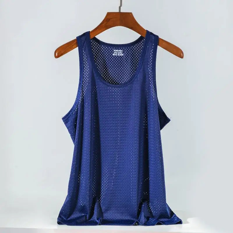 Summer Mesh Tank Top Men Gym Fitness Quick Dry T-shirt Mens Bodybuilding Fitness Muscle Sleeveless Breathable Male Mesh T Shirts