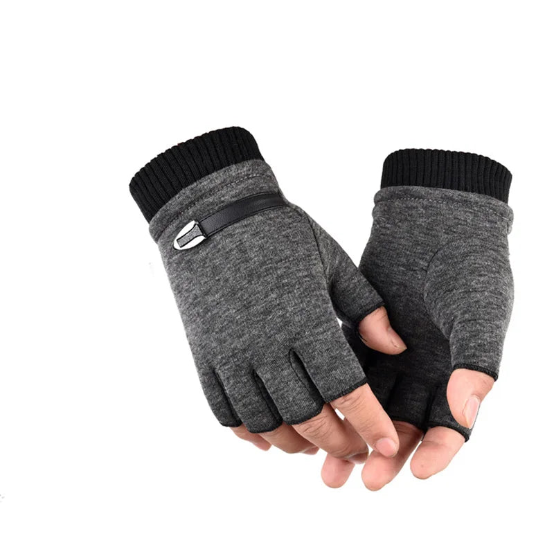 Men Women Winter Outdoor Sport Climbing Fitness Plush Warm Cycling Glove Half Finger Driving Mitten B50