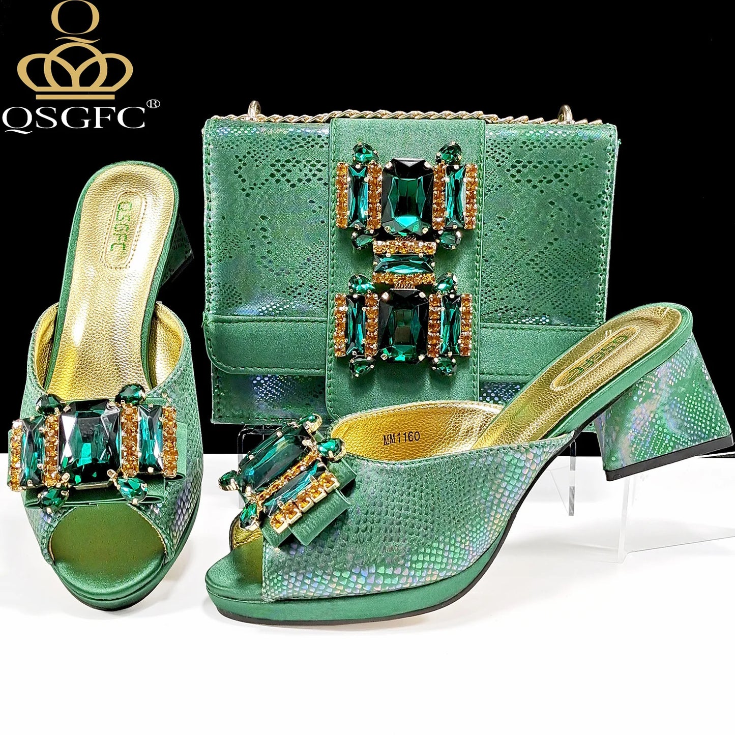 QSGFC Italian Sandals and Bags Matching Set 2025 Women Heel Party for Rose Gold Colour Wedding Bigger Size Thick Heel Shoes