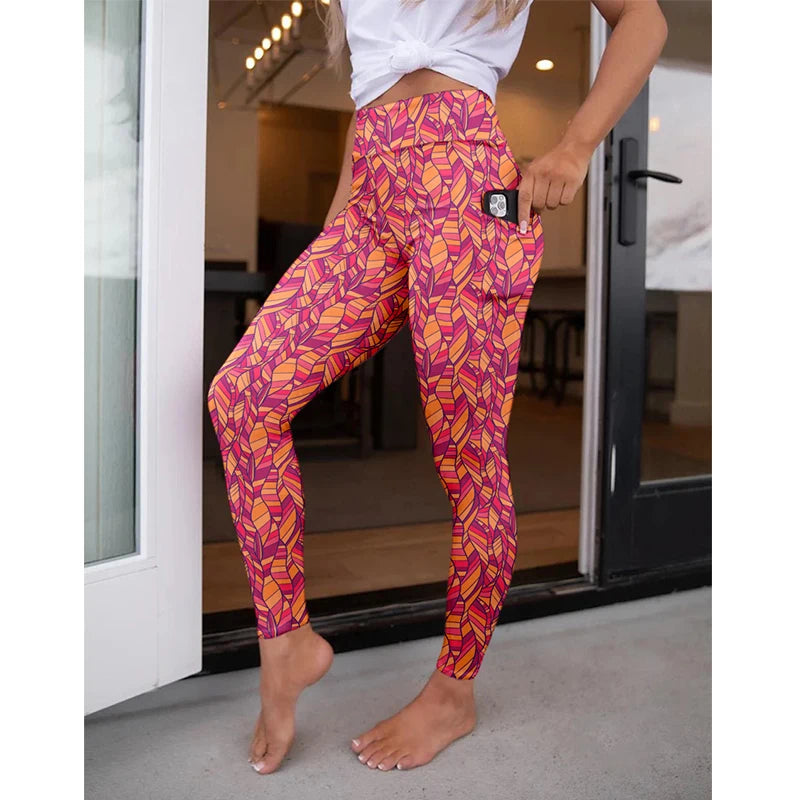 LETSFIND High Waist Women's Fitness Leggings 3D Digital Print Sexy Pockert Elastic Pants Fashionable Gym Trousers