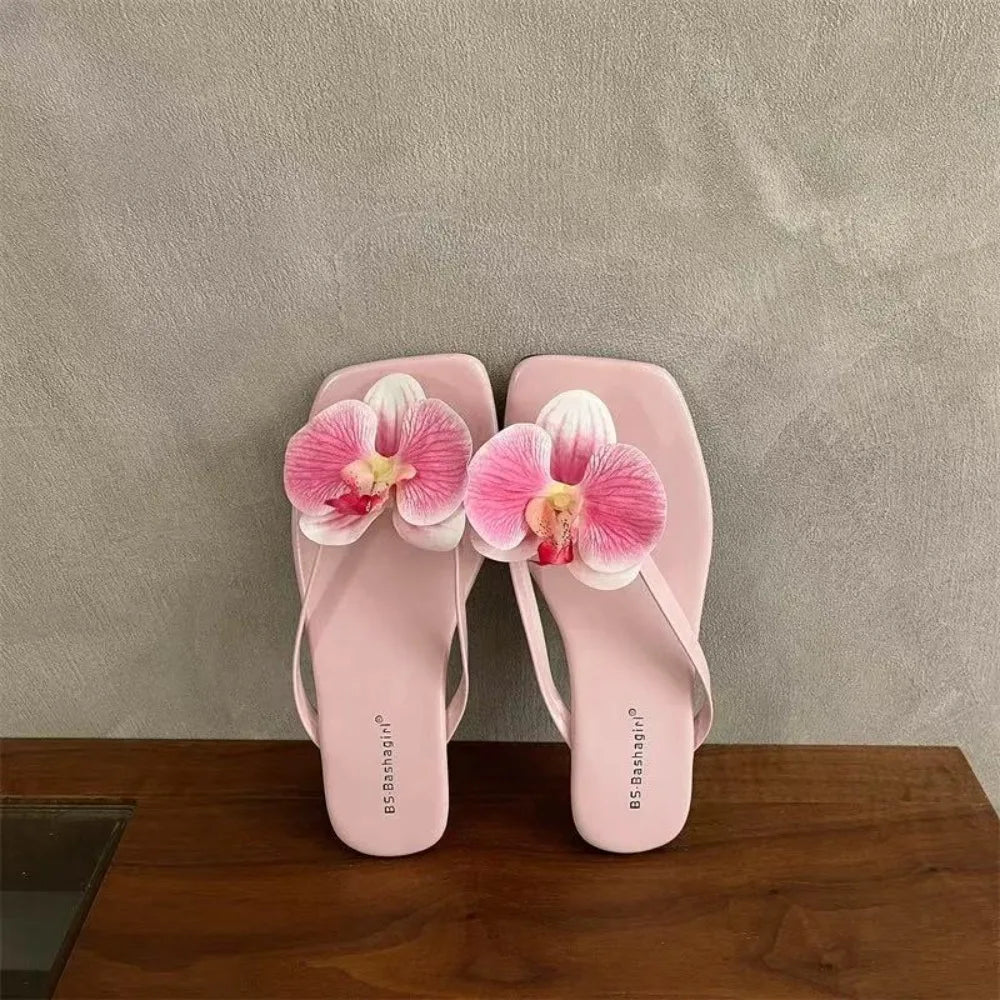 Casual Sweet Butterfly Orchid Slipper Elegant Summer Flower Flip Flops Out Wear Vacation Women's Sandals Outdoor