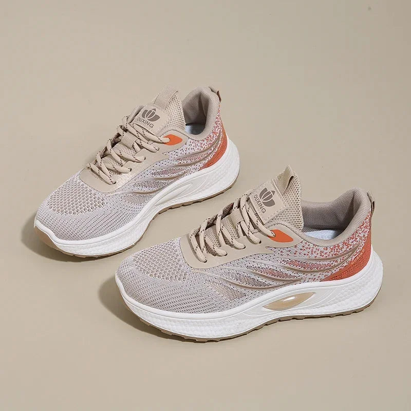 Spring Women New Mesh Lightweight Sports Breath Lace Up Fitness Comfortable Thick Soled Casual Running Shoes Tenis Masculino