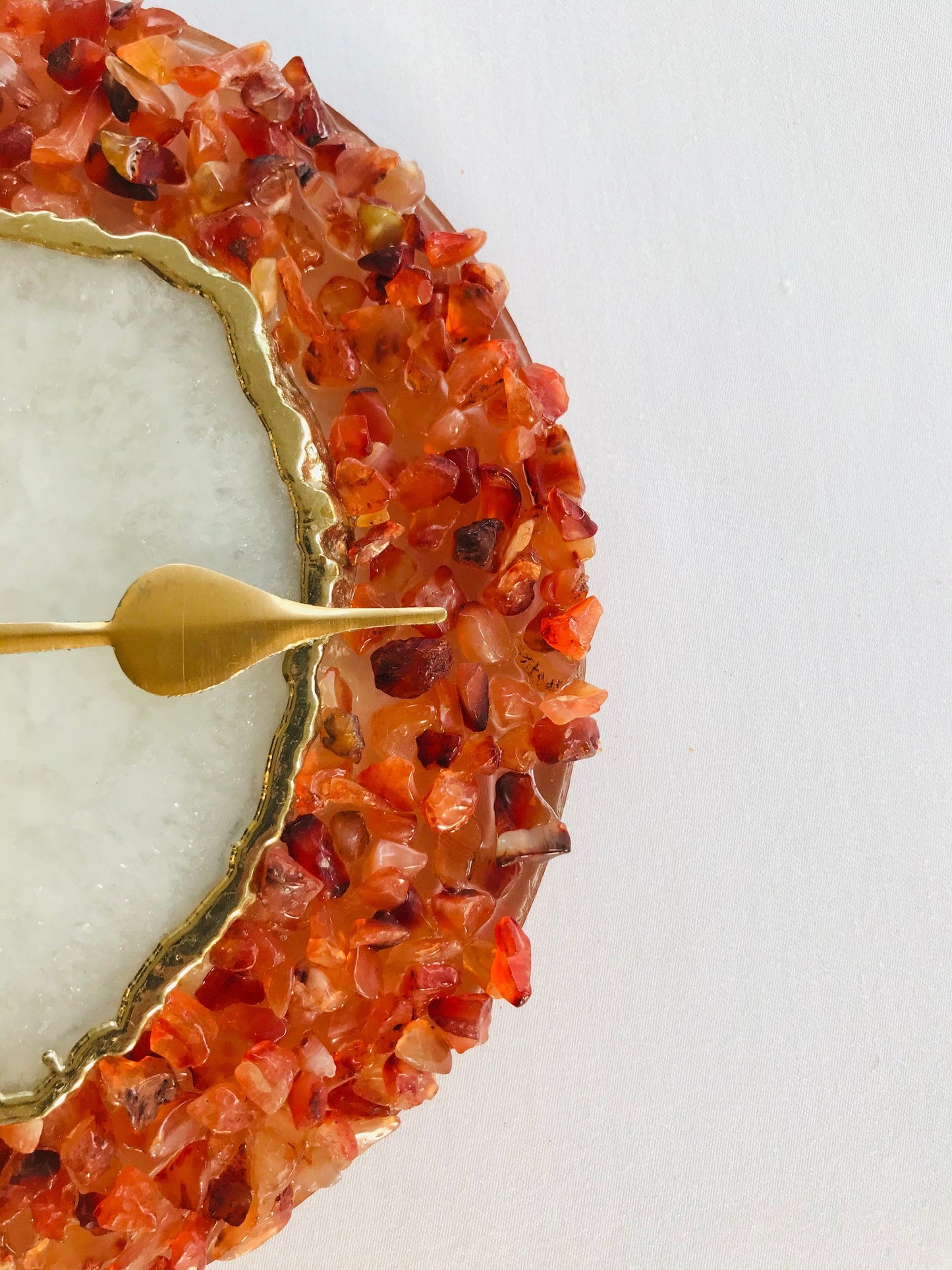 6" Diameter Red Crystal With White Agate Wall Clock-3