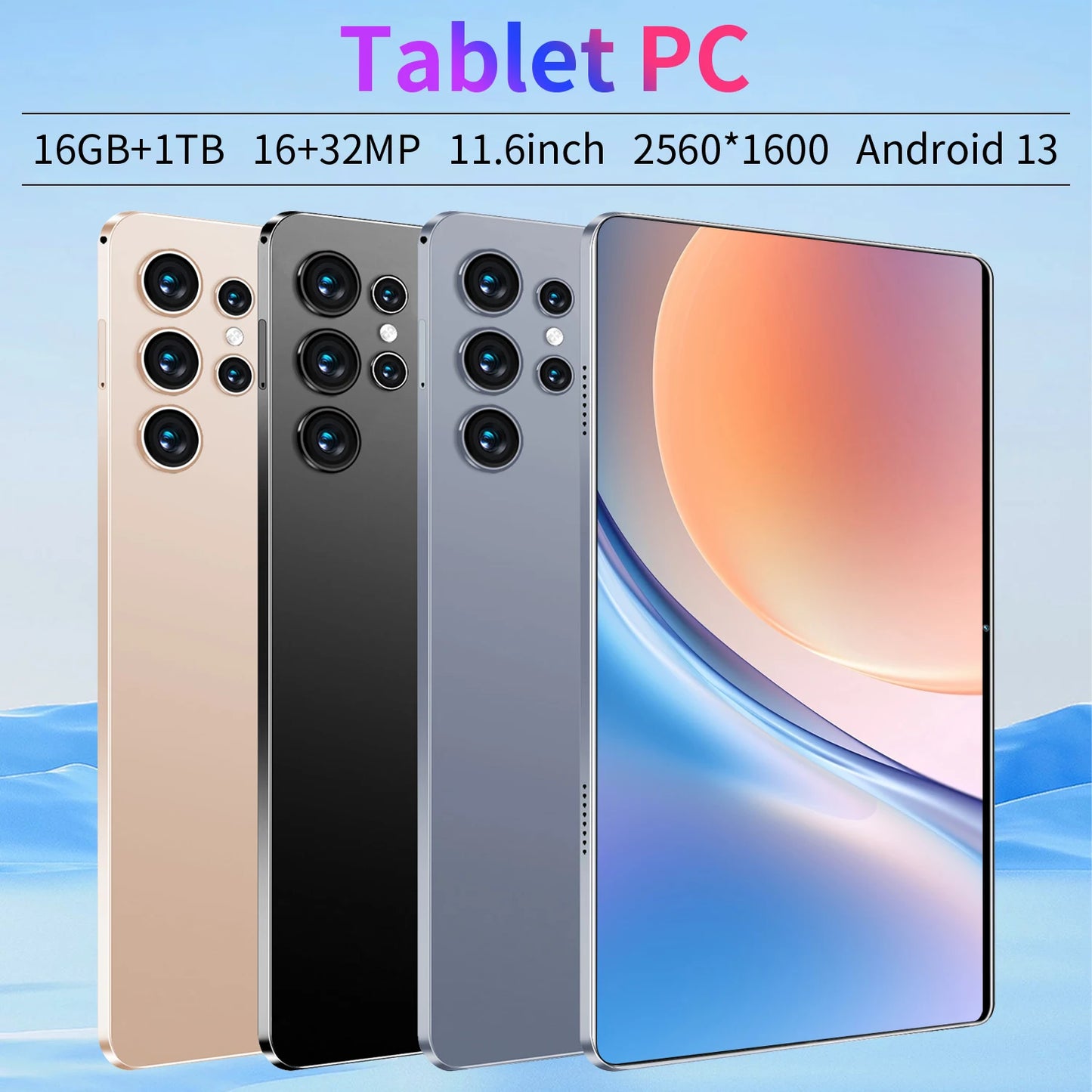 2026 5G Tablet Android 13.0 Brand New 10.36 inch 16GB RAM 1TB ROM Tablet 16MP 32MP 12000mAh 10Core WIFI Bluetooth Network Tablet