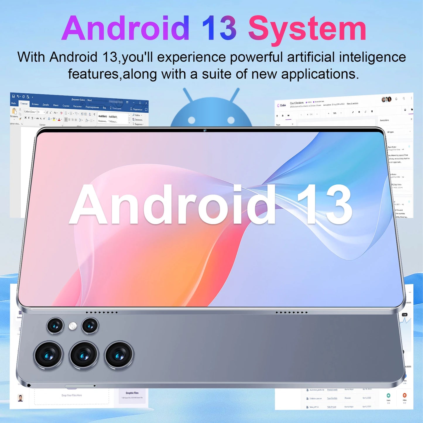2026 5G Tablet Android 13.0 Brand New 10.36 inch 16GB RAM 1TB ROM Tablet 16MP 32MP 12000mAh 10Core WIFI Bluetooth Network Tablet