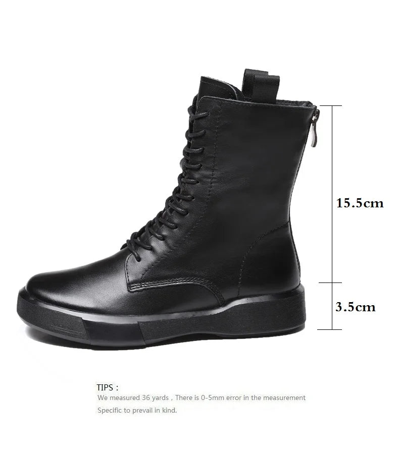 DRKANOL 2026 Fashion Women Boots Autumn Winter Shoes Soft Bottom 100% Genuine Leather Flat Mid Calf Boots Women Casual Warm Boot