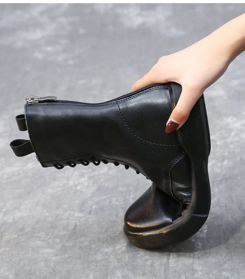 DRKANOL 2026 Fashion Women Boots Autumn Winter Shoes Soft Bottom 100% Genuine Leather Flat Mid Calf Boots Women Casual Warm Boot