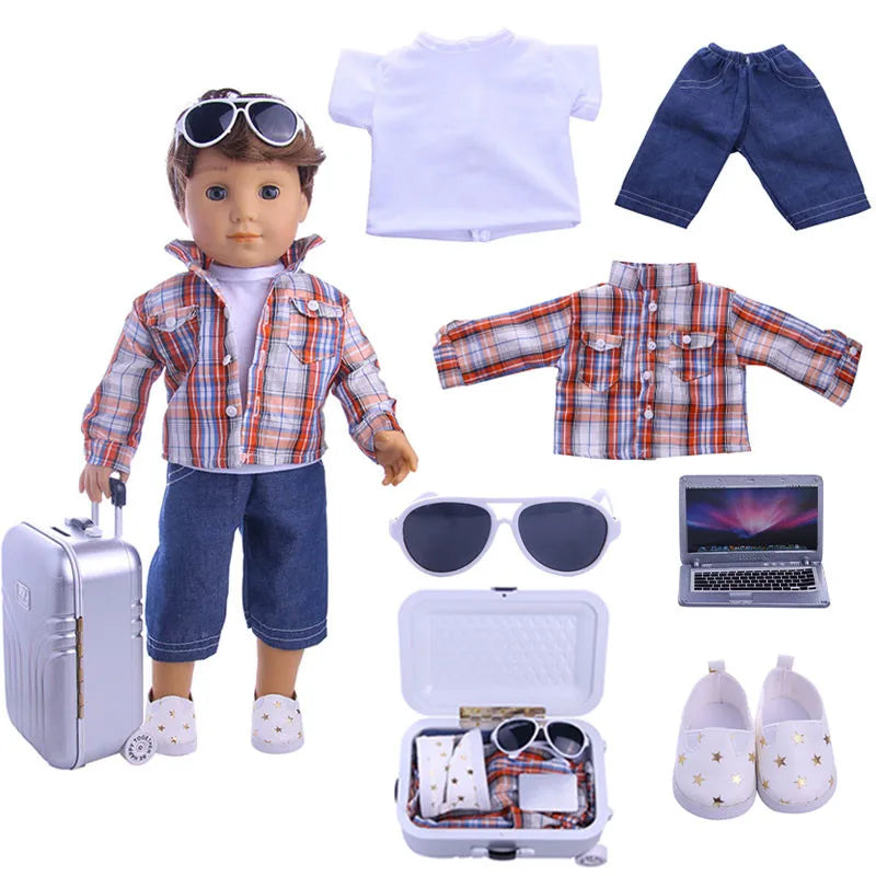 4Pcs=Raincoat+Umbrella+Rain Boots+Suitcase For 18 Inch American Doll&43Cm Reborn Baby Doll Accessories Generation Girl DIY Toys
