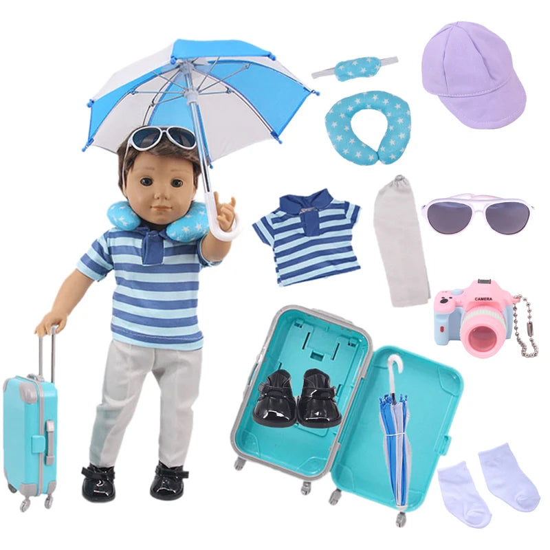 4Pcs=Raincoat+Umbrella+Rain Boots+Suitcase For 18 Inch American Doll&43Cm Reborn Baby Doll Accessories Generation Girl DIY Toys