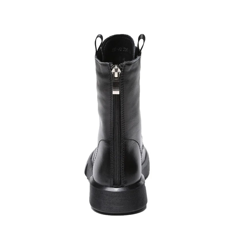 DRKANOL 2026 Fashion Women Boots Autumn Winter Shoes Soft Bottom 100% Genuine Leather Flat Mid Calf Boots Women Casual Warm Boot