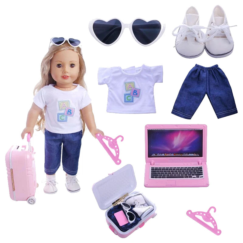 4Pcs=Raincoat+Umbrella+Rain Boots+Suitcase For 18 Inch American Doll&43Cm Reborn Baby Doll Accessories Generation Girl DIY Toys