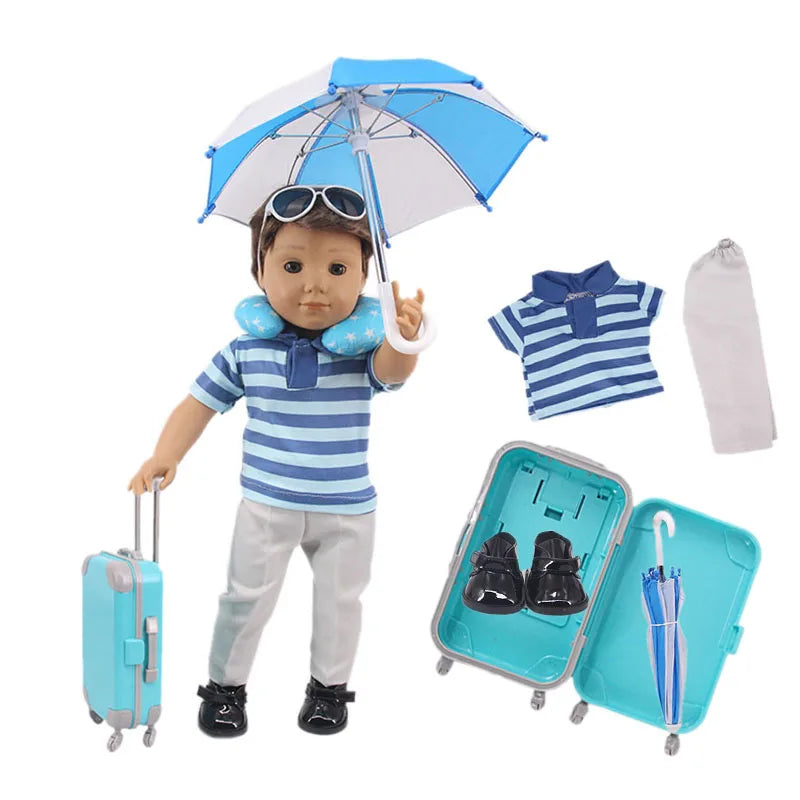 4Pcs=Raincoat+Umbrella+Rain Boots+Suitcase For 18 Inch American Doll&43Cm Reborn Baby Doll Accessories Generation Girl DIY Toys