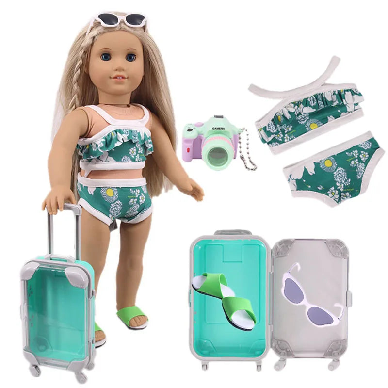 4Pcs=Raincoat+Umbrella+Rain Boots+Suitcase For 18 Inch American Doll&43Cm Reborn Baby Doll Accessories Generation Girl DIY Toys