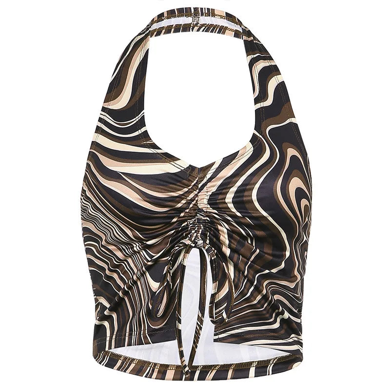 21 Style Sexy Vintage Strappy Y2K Halter Crop Top Women Summer 90s Backless Cami Tops Tees Ladies Fashion Fitness Camisole Party