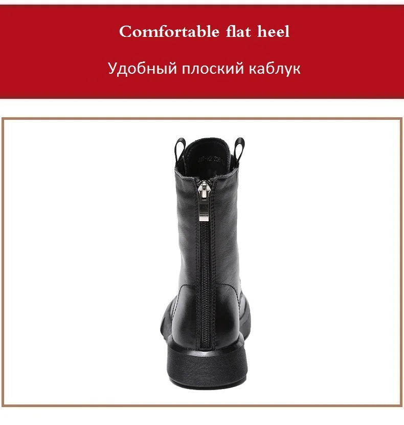 DRKANOL 2026 Fashion Women Boots Autumn Winter Shoes Soft Bottom 100% Genuine Leather Flat Mid Calf Boots Women Casual Warm Boot