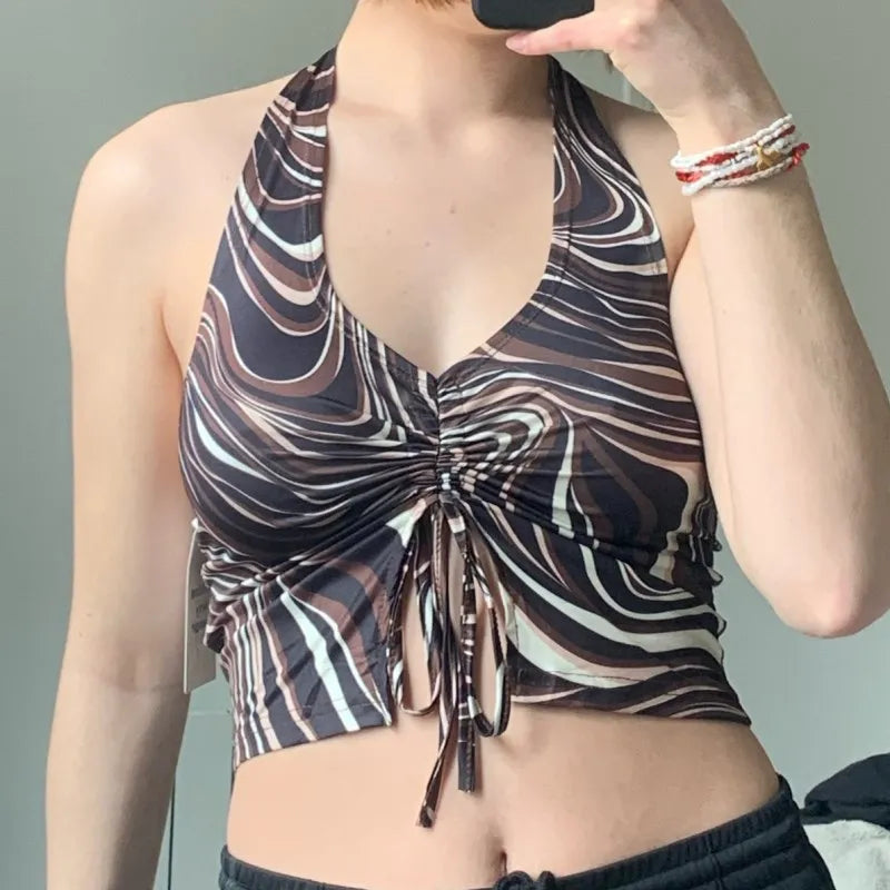 21 Style Sexy Vintage Strappy Y2K Halter Crop Top Women Summer 90s Backless Cami Tops Tees Ladies Fashion Fitness Camisole Party