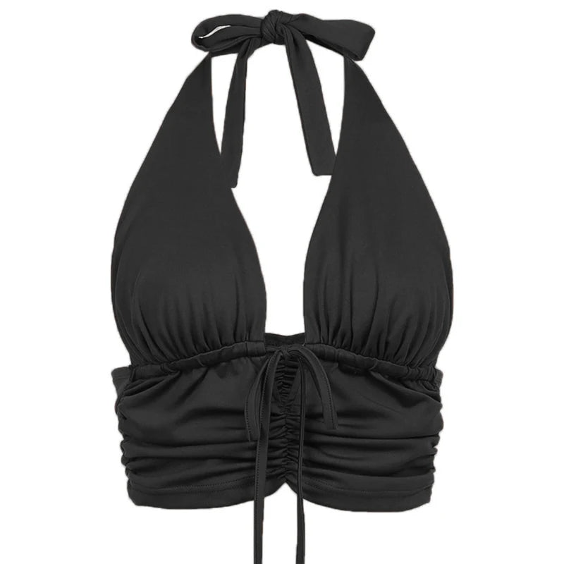 21 Style Sexy Vintage Strappy Y2K Halter Crop Top Women Summer 90s Backless Cami Tops Tees Ladies Fashion Fitness Camisole Party