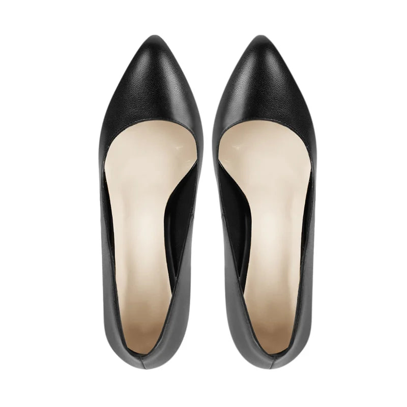 Onlymaker Women Pointed Toe Platform Pumps Concise Slip On Thin High Heels Patent Leather Matte Black Big Size Elegant Shoes