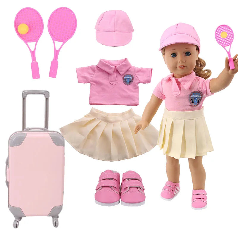 4Pcs=Raincoat+Umbrella+Rain Boots+Suitcase For 18 Inch American Doll&43Cm Reborn Baby Doll Accessories Generation Girl DIY Toys