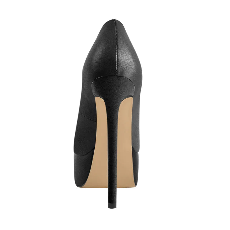 Onlymaker Women Pointed Toe Platform Pumps Concise Slip On Thin High Heels Patent Leather Matte Black Big Size Elegant Shoes