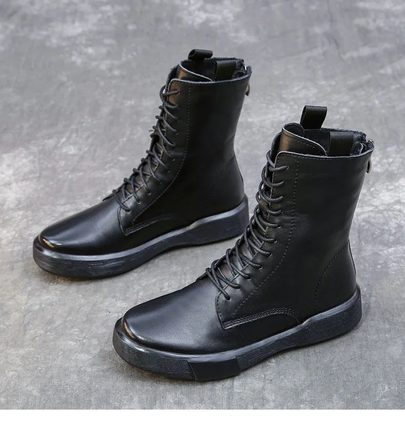DRKANOL 2026 Fashion Women Boots Autumn Winter Shoes Soft Bottom 100% Genuine Leather Flat Mid Calf Boots Women Casual Warm Boot