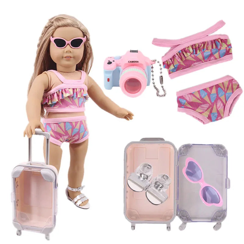 4Pcs=Raincoat+Umbrella+Rain Boots+Suitcase For 18 Inch American Doll&43Cm Reborn Baby Doll Accessories Generation Girl DIY Toys