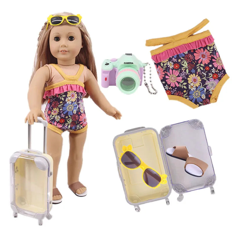 4Pcs=Raincoat+Umbrella+Rain Boots+Suitcase For 18 Inch American Doll&43Cm Reborn Baby Doll Accessories Generation Girl DIY Toys