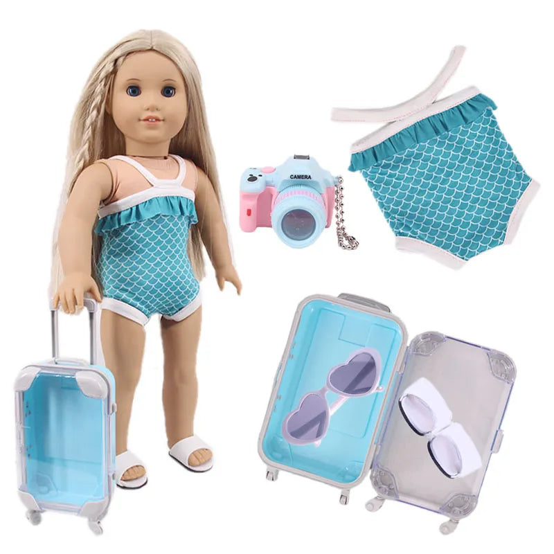 4Pcs=Raincoat+Umbrella+Rain Boots+Suitcase For 18 Inch American Doll&43Cm Reborn Baby Doll Accessories Generation Girl DIY Toys