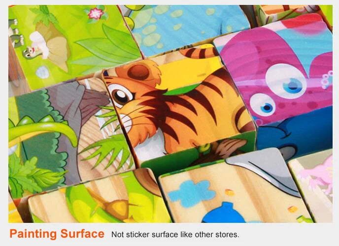 Free Shipping Children Wooden Cartoon Animal Puzzle Toys 6 Sides Wisdom Jigsaw Early Education Toys Parent-Child Game