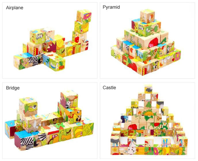 Free Shipping Children Wooden Cartoon Animal Puzzle Toys 6 Sides Wisdom Jigsaw Early Education Toys Parent-Child Game