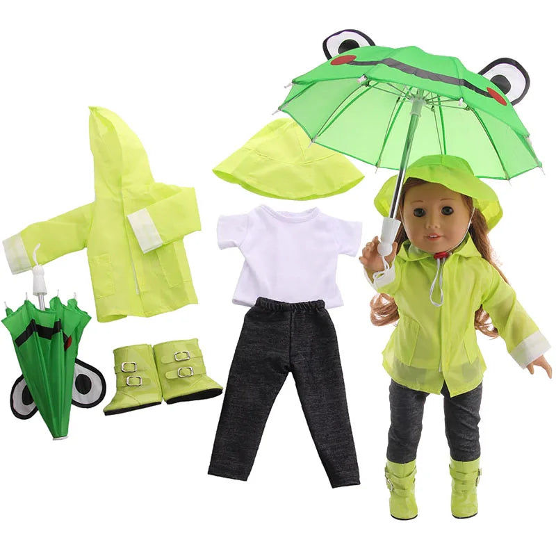 4Pcs=Raincoat+Umbrella+Rain Boots+Suitcase For 18 Inch American Doll&43Cm Reborn Baby Doll Accessories Generation Girl DIY Toys