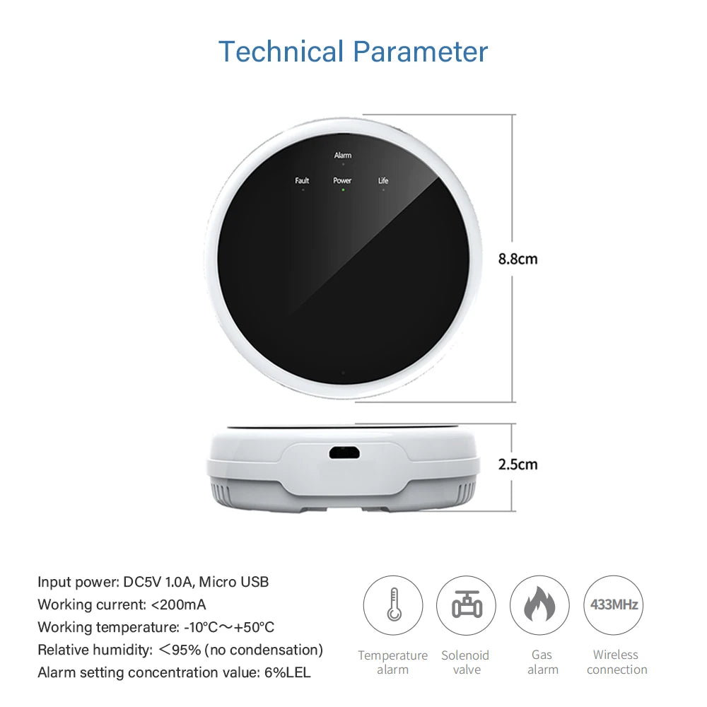 Ostaniot Tuya 433MHz Smart Gas Leak Detector Natural Gas Sensor Combustible Home LPG Gas Security Detector For Home Alarm System