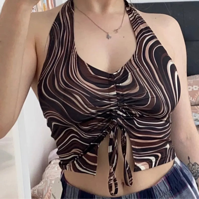 21 Style Sexy Vintage Strappy Y2K Halter Crop Top Women Summer 90s Backless Cami Tops Tees Ladies Fashion Fitness Camisole Party