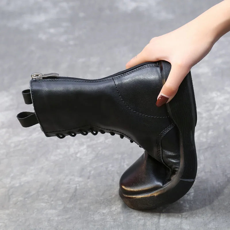 DRKANOL 2026 Fashion Women Boots Autumn Winter Shoes Soft Bottom 100% Genuine Leather Flat Mid Calf Boots Women Casual Warm Boot