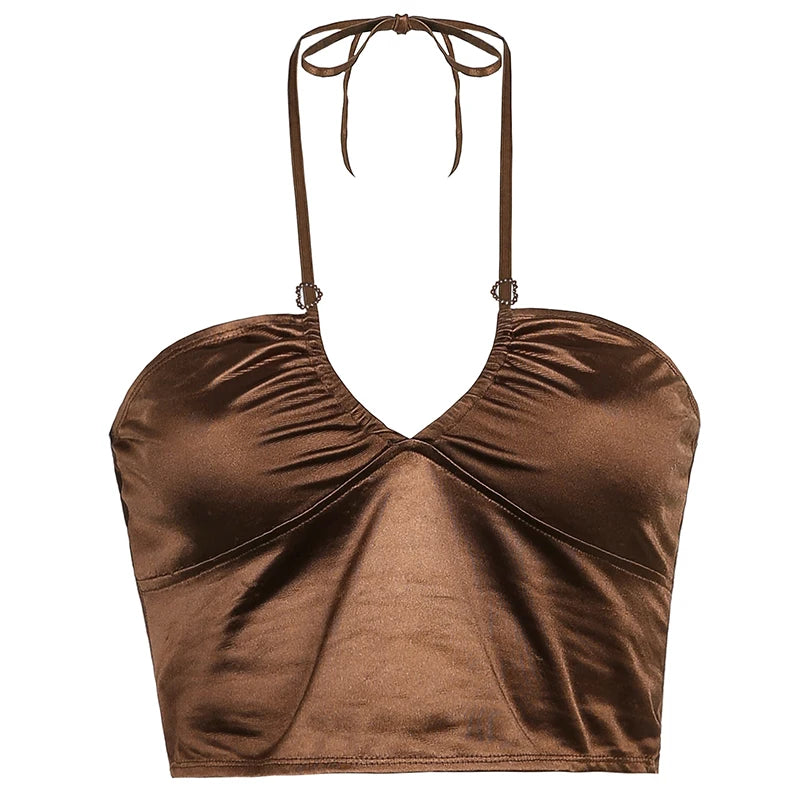21 Style Sexy Vintage Strappy Y2K Halter Crop Top Women Summer 90s Backless Cami Tops Tees Ladies Fashion Fitness Camisole Party