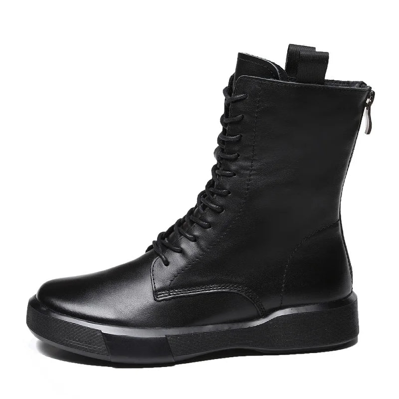 DRKANOL 2026 Fashion Women Boots Autumn Winter Shoes Soft Bottom 100% Genuine Leather Flat Mid Calf Boots Women Casual Warm Boot