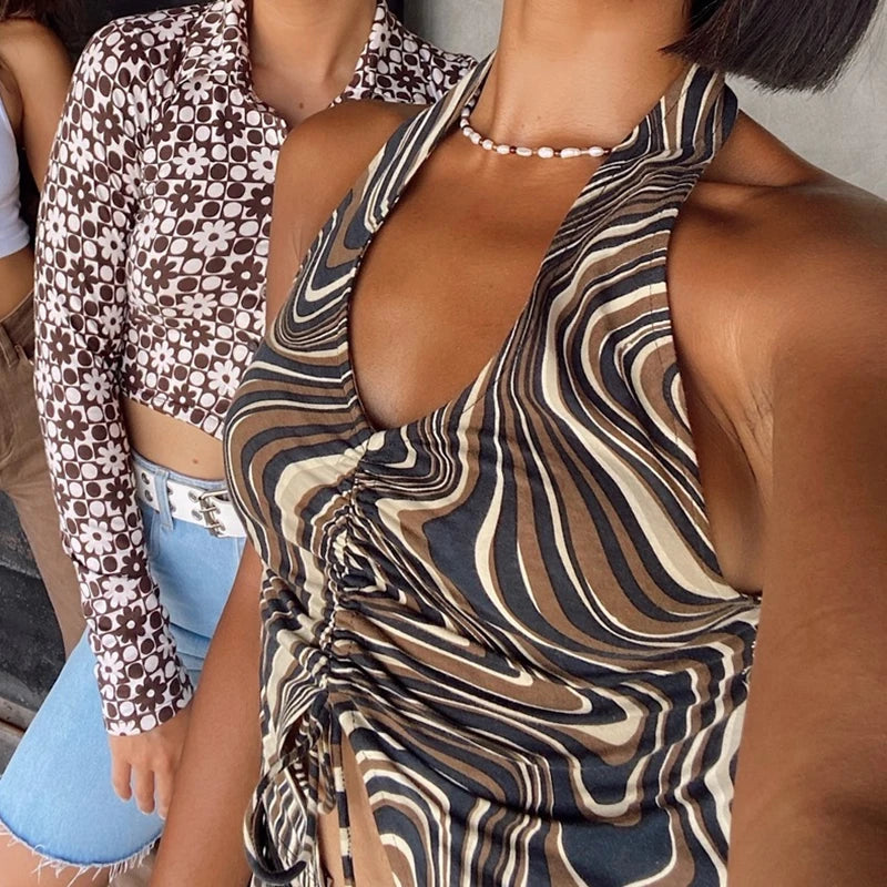 21 Style Sexy Vintage Strappy Y2K Halter Crop Top Women Summer 90s Backless Cami Tops Tees Ladies Fashion Fitness Camisole Party
