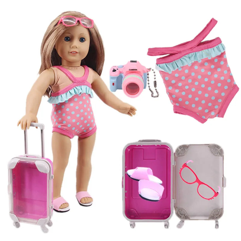 4Pcs=Raincoat+Umbrella+Rain Boots+Suitcase For 18 Inch American Doll&43Cm Reborn Baby Doll Accessories Generation Girl DIY Toys