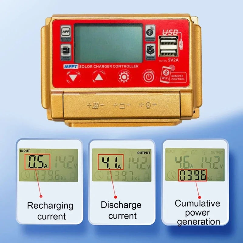 12V/24V 30A 40A 50A 60A High Definition LCD Large Digital Display bluetooth WIFI Solar Charge Controller MPPT Controller Solar