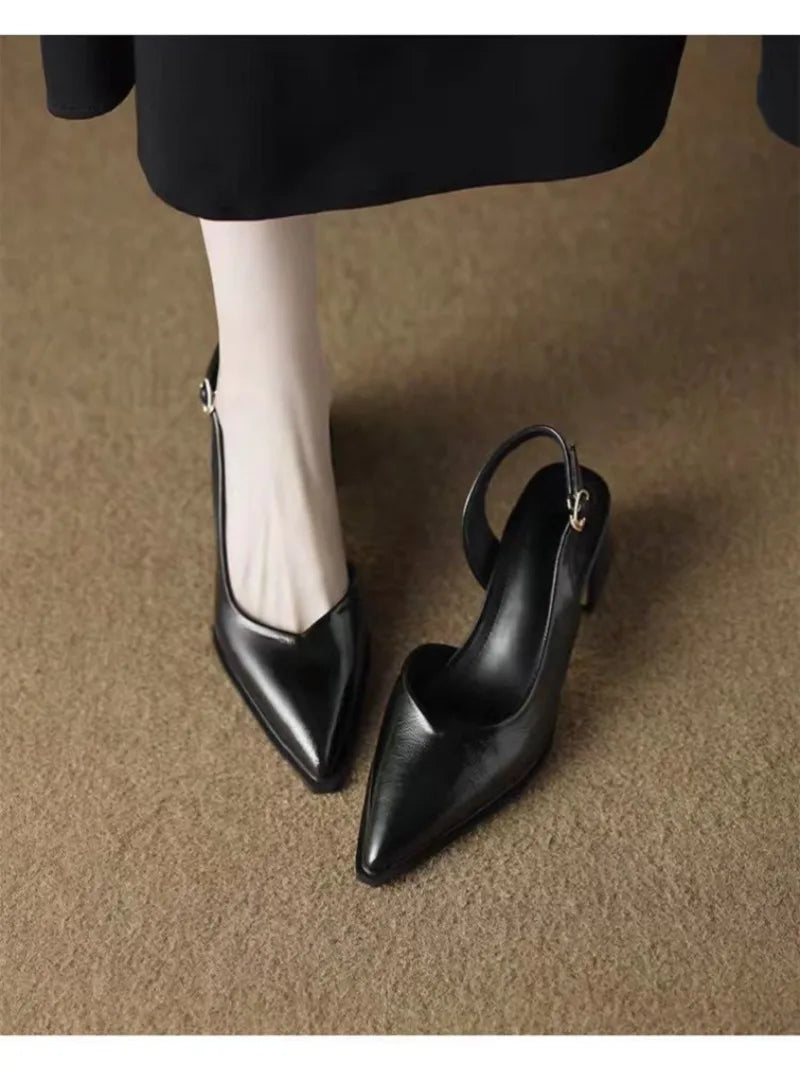 High Heels Sandals Woman Pointed Toe Heeled Shoes Shallow 2025 Summer Trend Loafers Slingback Shoes Elegant Dress Pumps Mujer