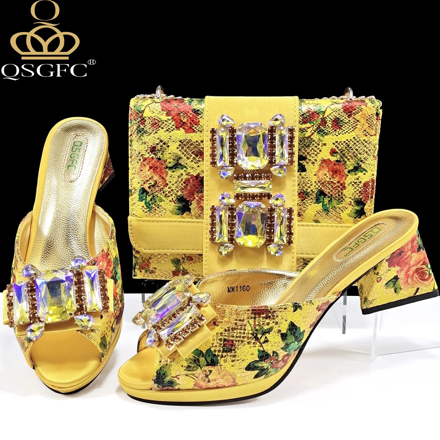 QSGFC Italian Sandals and Bags Matching Set 2025 Women Heel Party for Rose Gold Colour Wedding Bigger Size Thick Heel Shoes