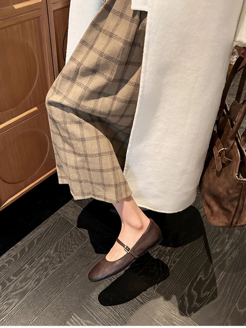 Retro Style Square Toe Women's Mary Jane Shoes Elegant Shallow Dress Flats Leather Footwear for Ladies